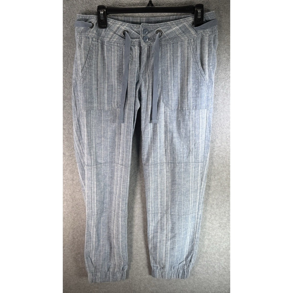 Prana Womens Steph Jogger Pants Sz 4 Blue Stripe Low Rise Cotton Hemp Blend